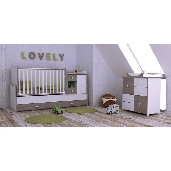 Lorelli MiniMax kombi ágy 72x190 - White & Artwood / Fehér & Artwood